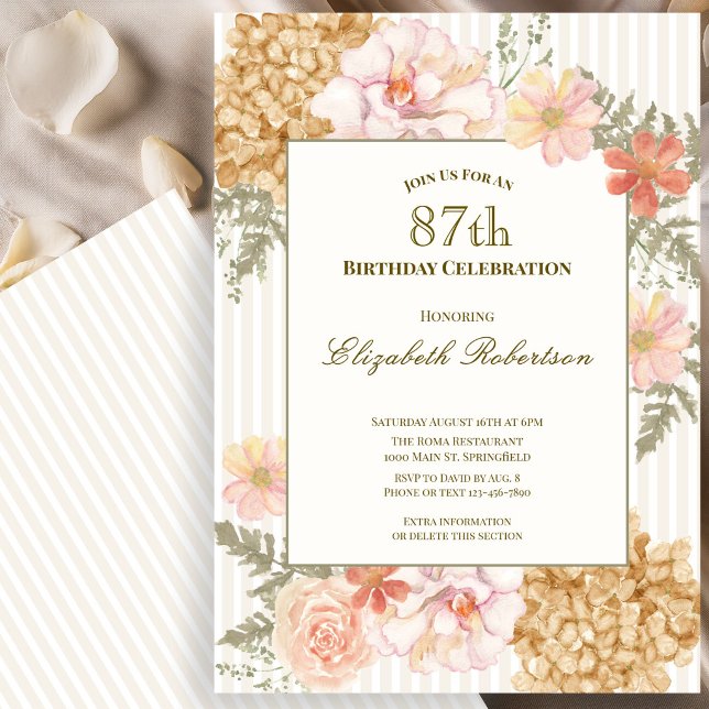 Höstfärg blomstermotiv 87-års födelsedagsinbjudan inbjudningar (Skapare uppladdad)