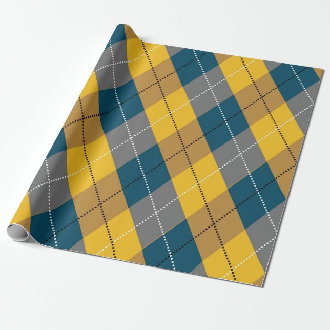 Höstfärgad Argyle Geometrisk Plaid Mönster Presentpapper (Utrullad)