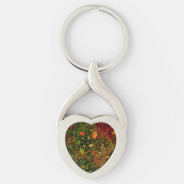 Höstfärgad dekorativ design twisted heart silverfärgad nyckelring (Framsidan)
