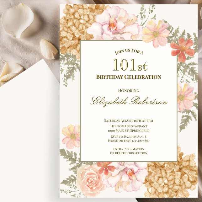 Höstfärgade blommor 101-års födelsedagsinbjudan inbjudningar (Skapare uppladdad)