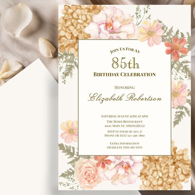 Höstfärgade blommor 85-års födelsedagsinbjudan inbjudningar (Skapare uppladdad)