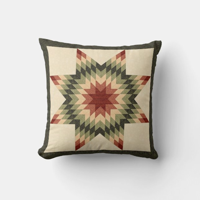 Höstfärger Lone Star Quilt Look Kudde (Framsida)