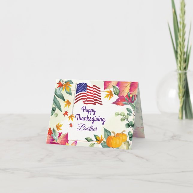 Höstfärger och amerikansk flagga Brother Thanksgiv Helgkort (Framsida)