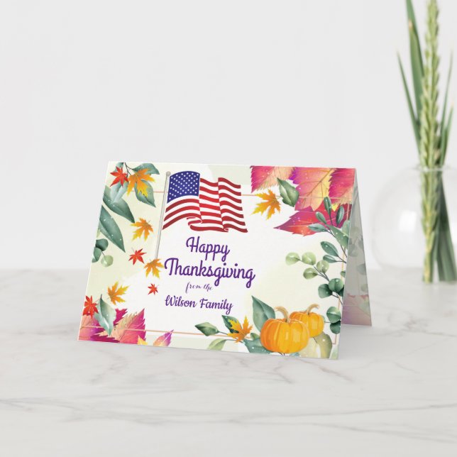 Höstfärger och amerikansk flagga Kristet tacksgivi Helgkort (Framsida)