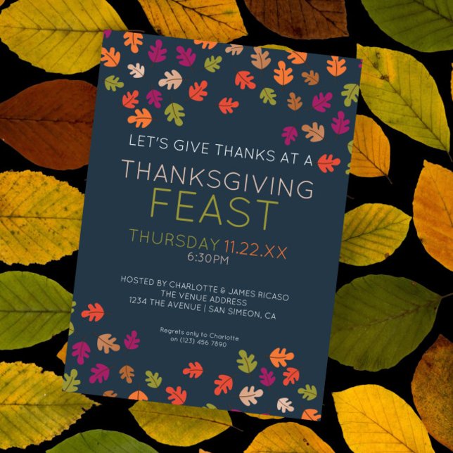 Höstfärger Thanksgiving-fest Middagsparty Julkort (Fall Colors Thanksgiving Feast Dinner Party Holiday Card by Ricaso. Fall colors party invite)