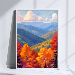Höstfärger Vattenfärg Bergslandskap Poster