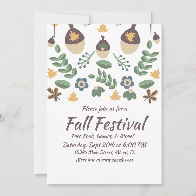 Höstfest Floral Grönska Löv Ekollon  Kort (Framsida)