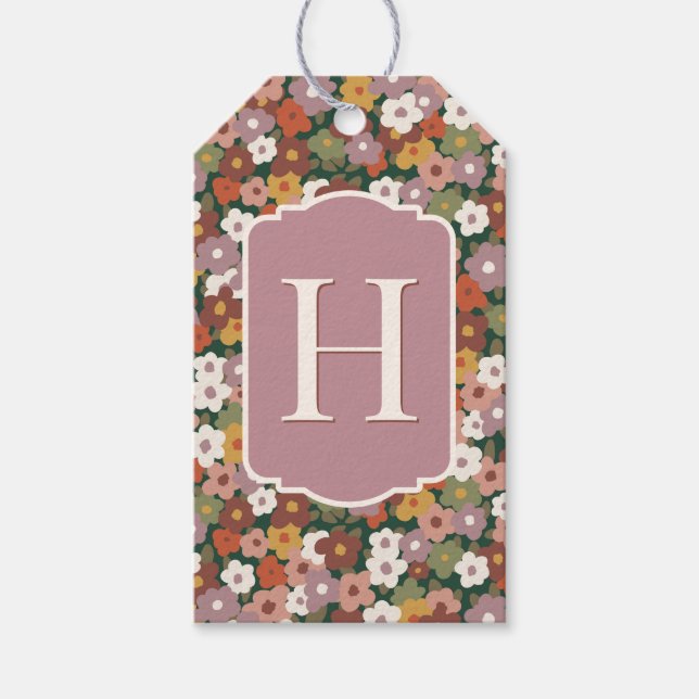Höstfestivt Blommönster Presentetikett (Framsidan)