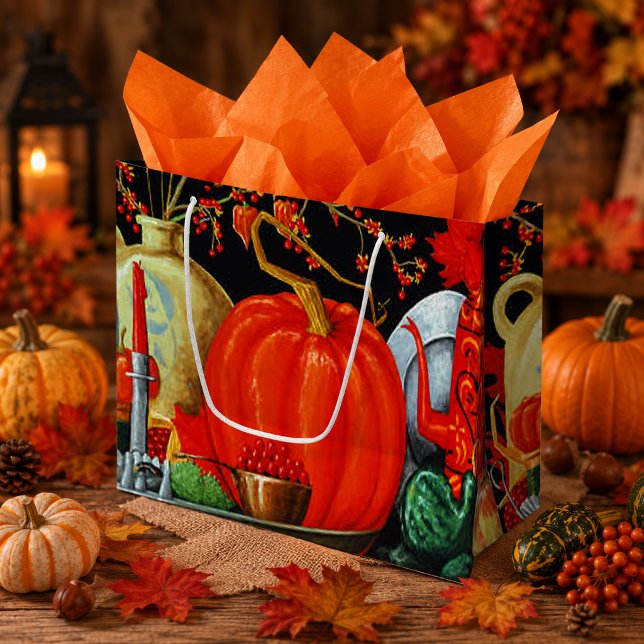 Höstfestlig Antik Målning Pumpa Dekoration (Autumn Festive Antique Painting Pumpkin Decoration Large Gift Bag)