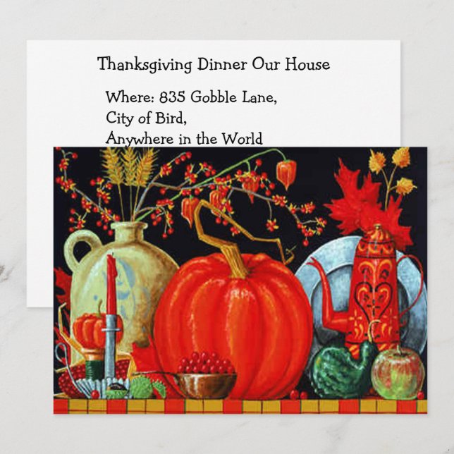 Höstfestlig Antik Målning Pumpa Dekoration Inbjudningar (Fram/baksida)