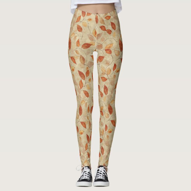 Höstfläkt - Fallande löv i varma jordtoner Leggings (Framsida)