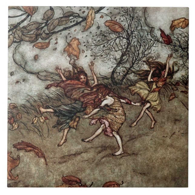 "Höstflickor" av Arthur Rackham Kakelplatta (Framsidan)