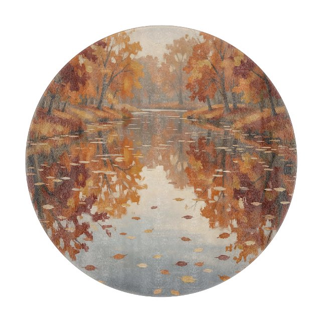 Höstflodens Reflektion Orange Träd Faller  (Framsidan)