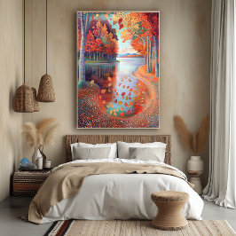Höstflodscen i Pointillist Stil Poster