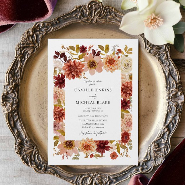 Höstfloral QR-kod Bröllopsinbjudan Inbjudningar (Autumn Botanical QR Code Wedding Invitation)