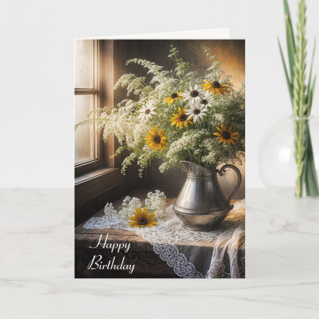 Höstfödelsedag blomma på Snöre Kort (Framsida)