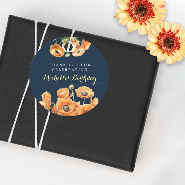 HöstFödelsedagsfestens fallande Orange Blommor Gåvor Etiketter (Skapare uppladdad)