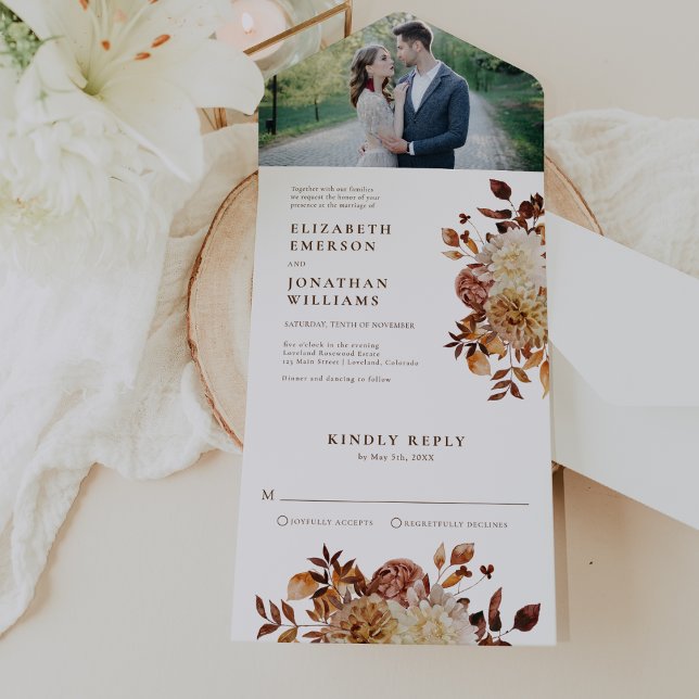 Höstfoto Bröllop (Autumn Photo Floral Wedding All In One Invitation by Painted Paperie
)