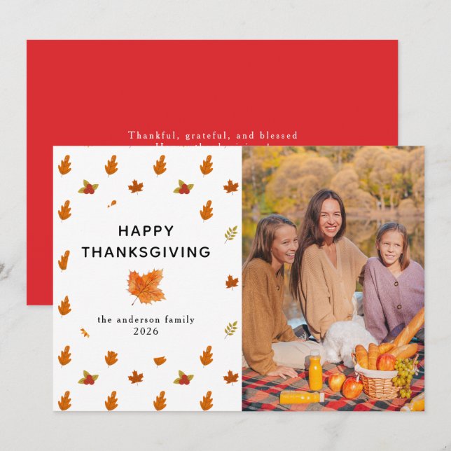 Höstfoto för elegant Modern Happy thanksgiving Julkort (Fram/baksida)