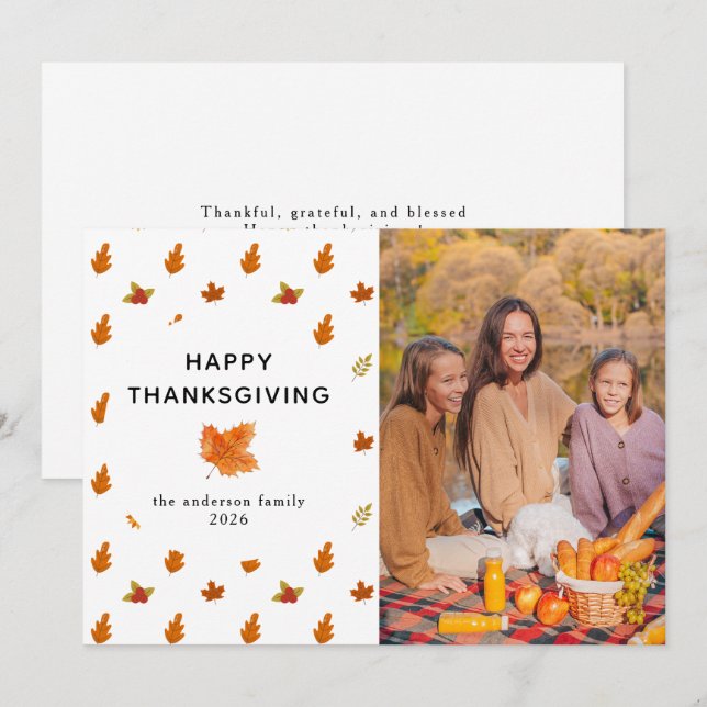 Höstfoto för elegant Modern Happy thanksgiving Julkort (Fram/baksida)