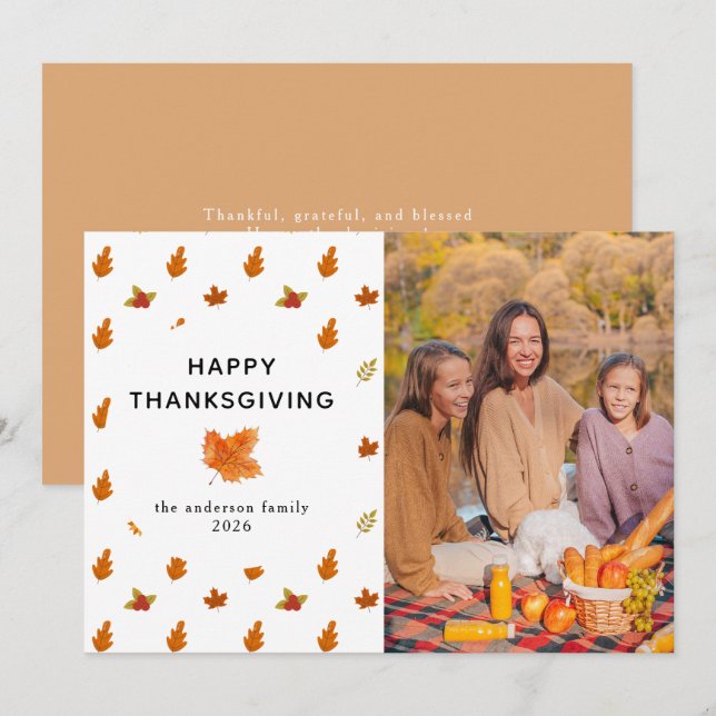 Höstfoto för elegant Modern Happy thanksgiving Julkort (Fram/baksida)