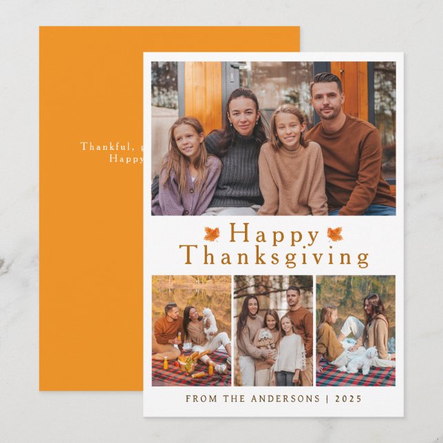 Höstfoto för elegant Modern Happy thanksgiving Julkort (Fram/baksida)