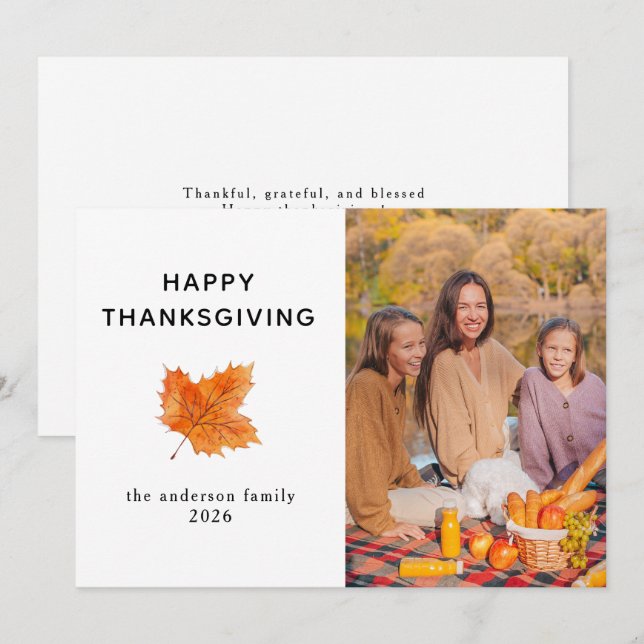 Höstfoto för elegant Modern Happy thanksgiving Julkort (Fram/baksida)