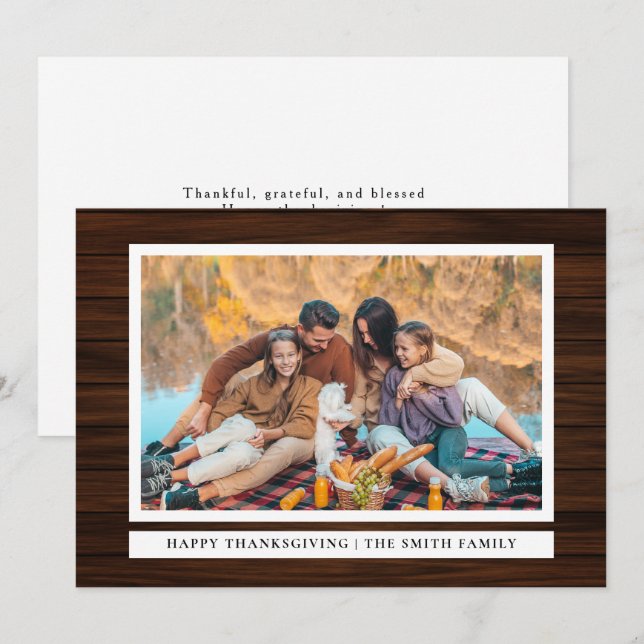 Höstfoto för Rustic Wood Happy thanksgiving Julkort (Fram/baksida)