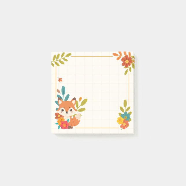 Höstfox-Löv och blommor Post-it Block (Framsida)
