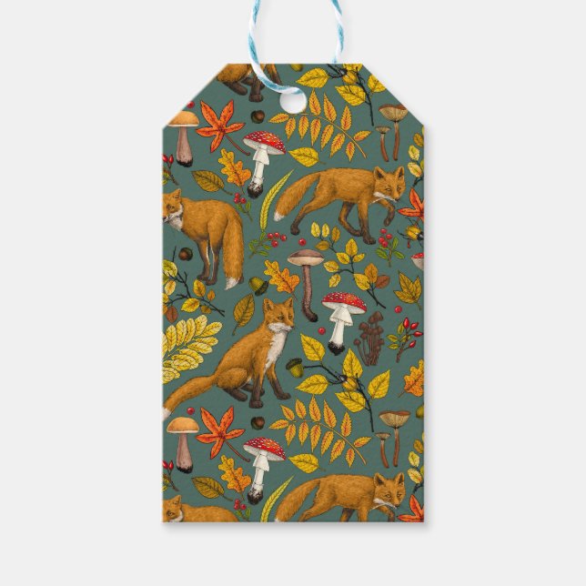 Höstfoxar på grönten gräs presentetikett (Framsidan)