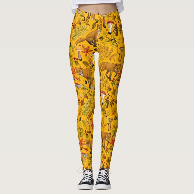 Höstfoxar på orangen leggings (Framsida)