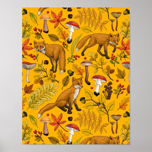 Höstfoxar på orangen poster (Framsidan)