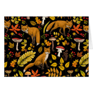 Höstfoxar på svart hälsningskort