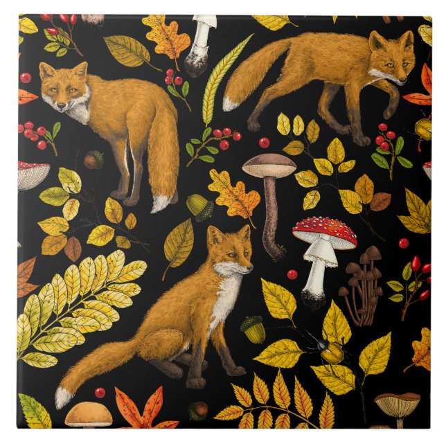 Höstfoxar på svart kakelplatta (Framsidan)