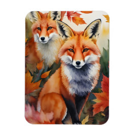 Höstfoxar, vattenfärg magnet