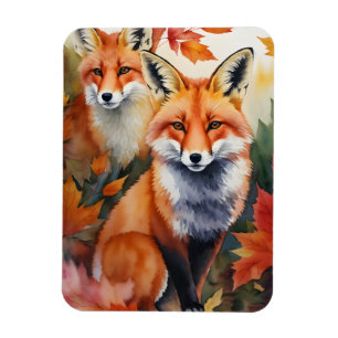 Höstfoxar, vattenfärg magnet