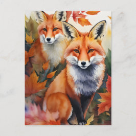 Höstfoxar, vattenfärg vykort