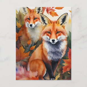 Höstfoxar, vattenfärg vykort