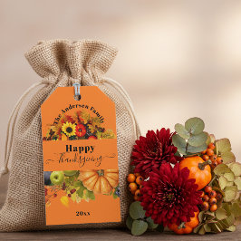 Höstfrukter Blommor Och Löv Glad Thanksgiving Presentetikett