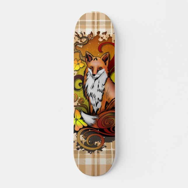 Höstfuchs Rutig Natur Illustration Mini Skateboard Bräda 18,5 Cm (Framsida)
