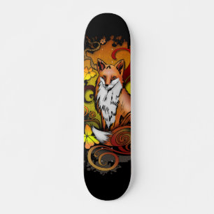 Höstfuchs Svart Bakgrund Illustration Mini Skateboard Bräda 18,5 Cm