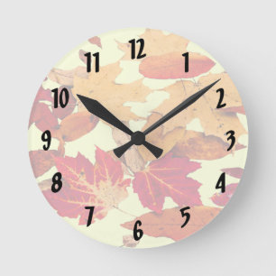 Höstfyllning i Red Orange Brown Gult Clock Rund Klocka