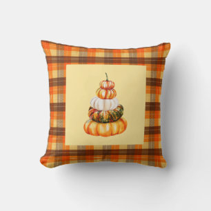 Höstgårdshus Pumpa och Orange Brun Karo Kudde