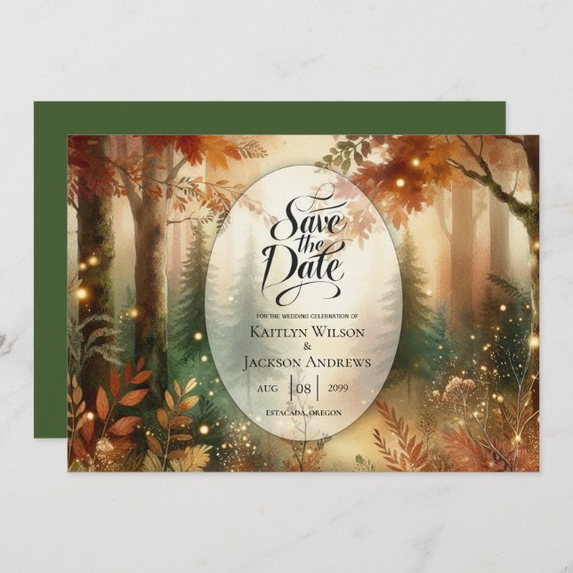 Höstglöd i Bröllop Spara Datumet (Fram/baksida)