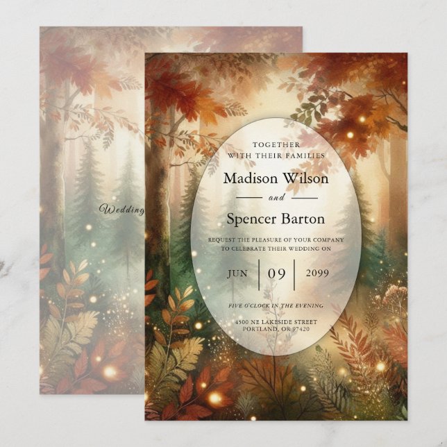 Höstglöd i den Förtrollade Skogens Bröllop Inbjudningar (Fram/baksida)