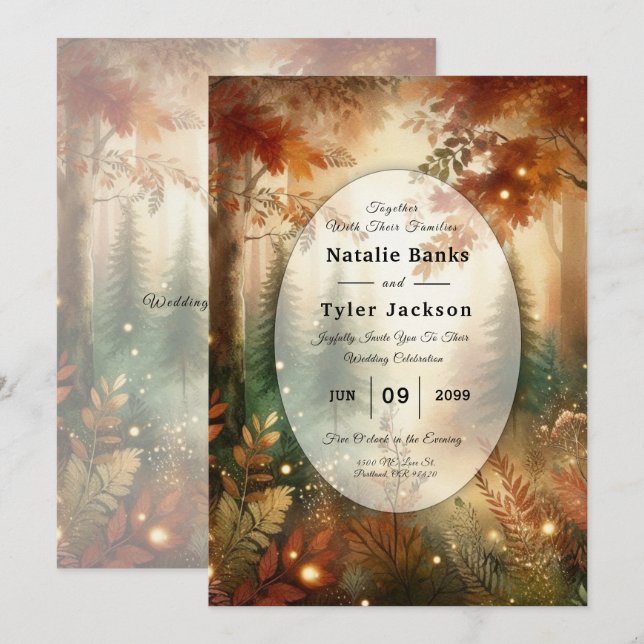 Höstglöd i den Förtrollade Skogens Bröllop Inbjudningar (Fram/baksida)