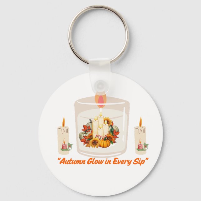 "Höstglöd på alla sidor - Mysiga fallkaffe Mugg" Nyckelring (Framsida)
