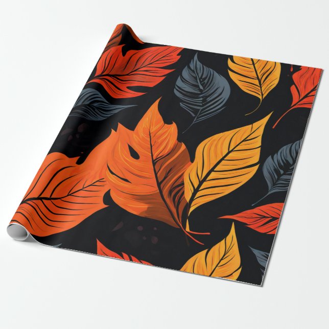 Höstglöd: Radiant Löv Mönster Presentpapper (Utrullad)