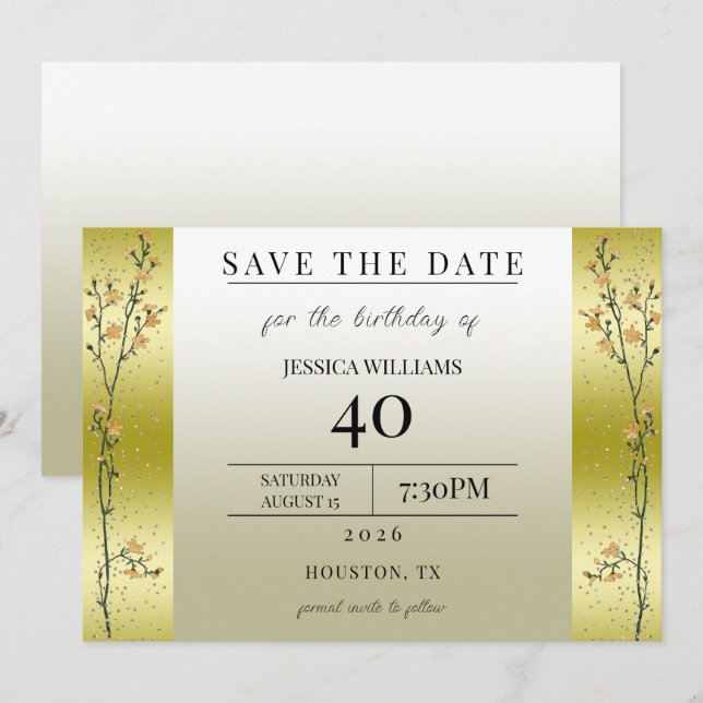 Höstgrenar, Konfettiguld Save The Date Inbjudningar (Fram/baksida)