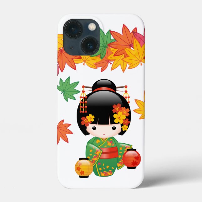 Höstgrön Kimono Kokeshi-docka Lönnlöv (Baksida)